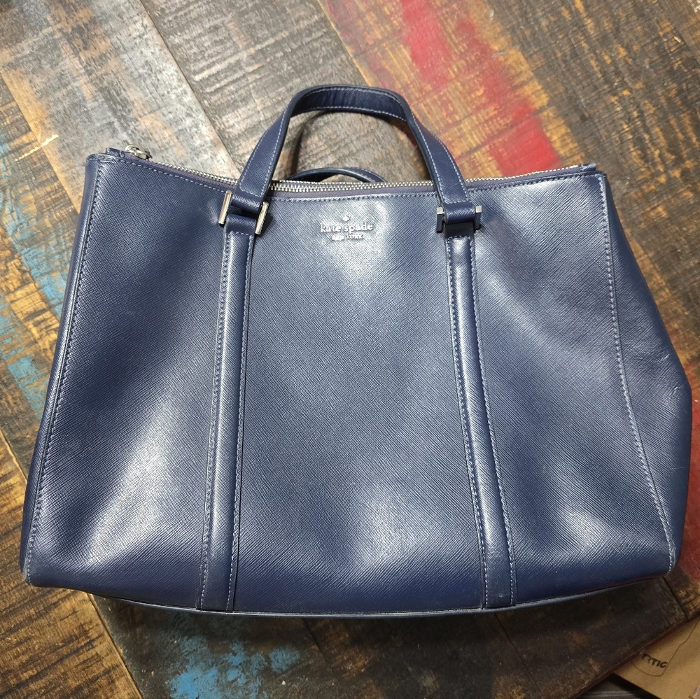 Kate Spade Blue Leather Tote Bag